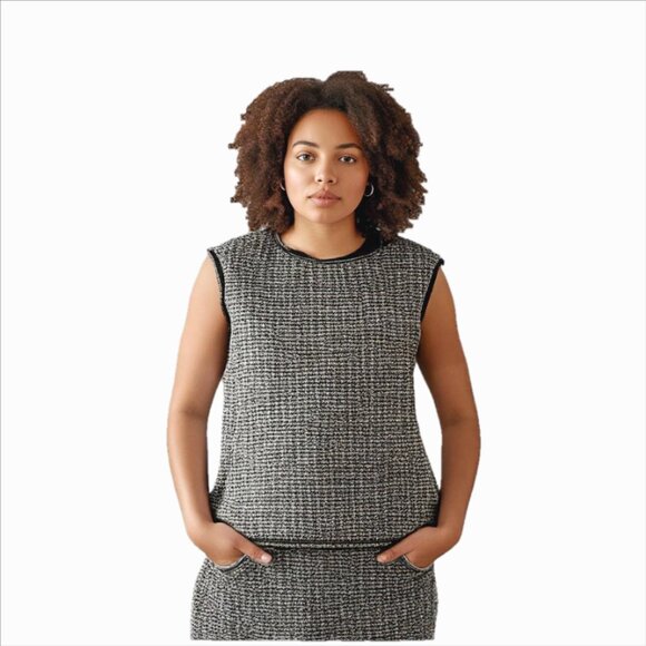 Max Studio Back Cream Tweed Raw Edging Extended Cap Sleeve Shell, Size X… - Picture 1 of 6